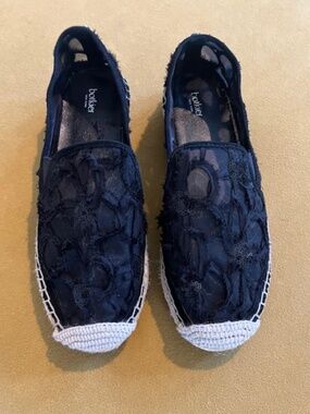 NWOB Botkier Black Mesh Floral Lace Sequined Slip-on Esparilles Sz 9 Boho